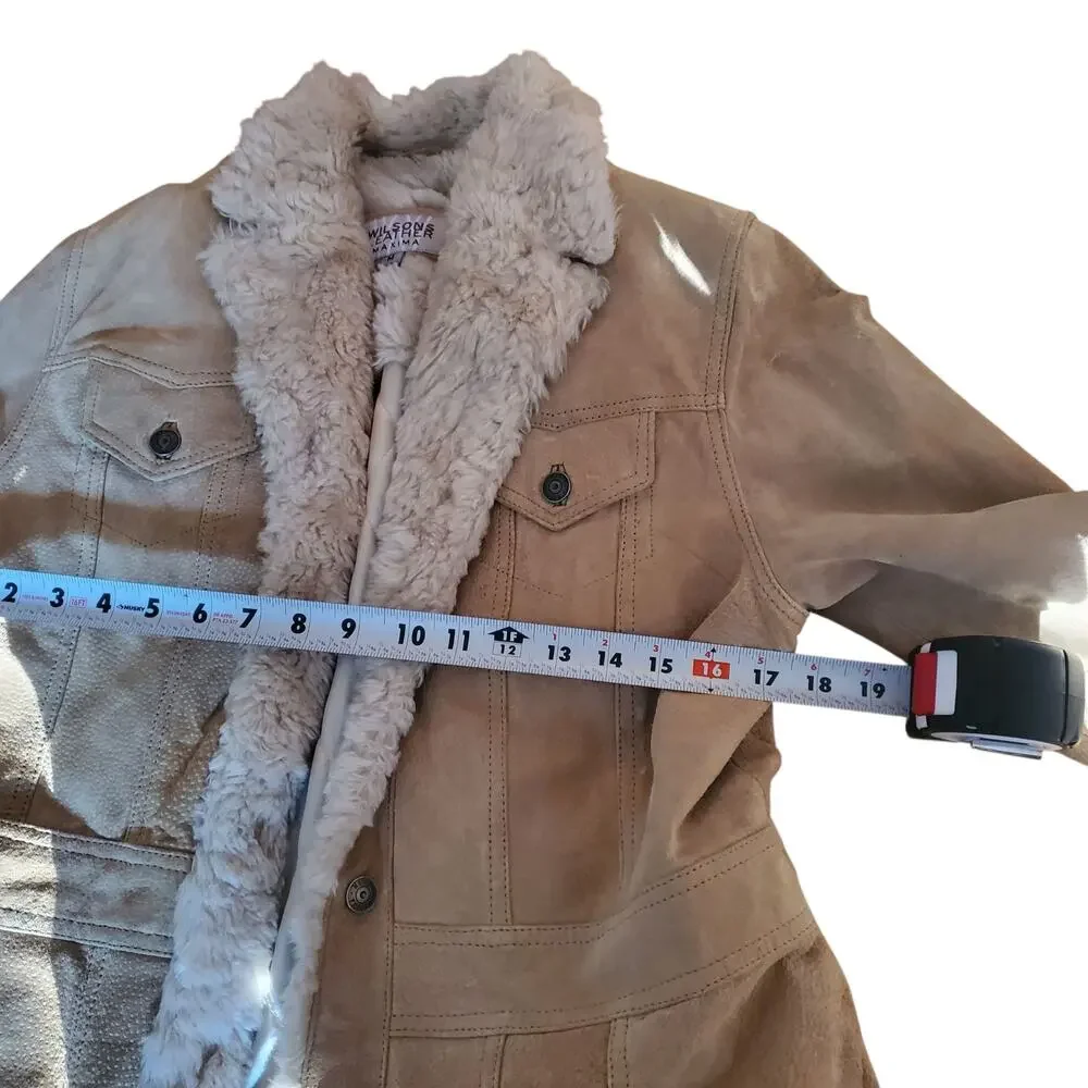 Wilsons Leather Stiffed Suede Faux Shearling Lined Jacket - Women's Medium - Picture 5 of 7